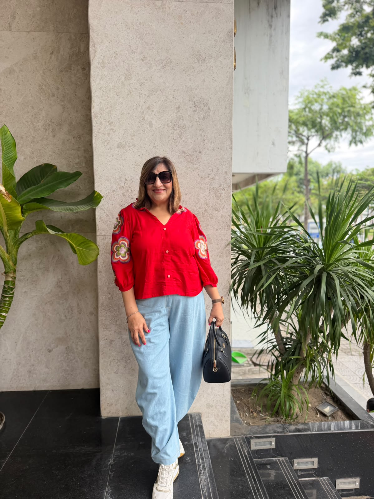 Crimson Frill Collar Rayon Co-Ord Set