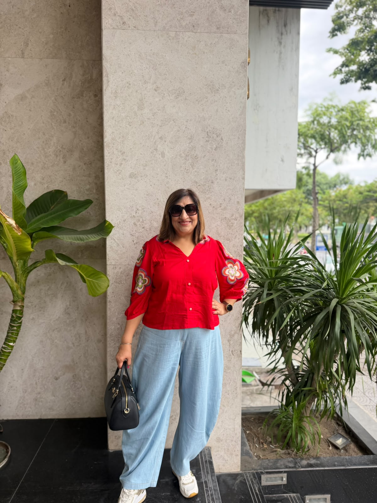 Crimson Frill Collar Rayon Co-Ord Set