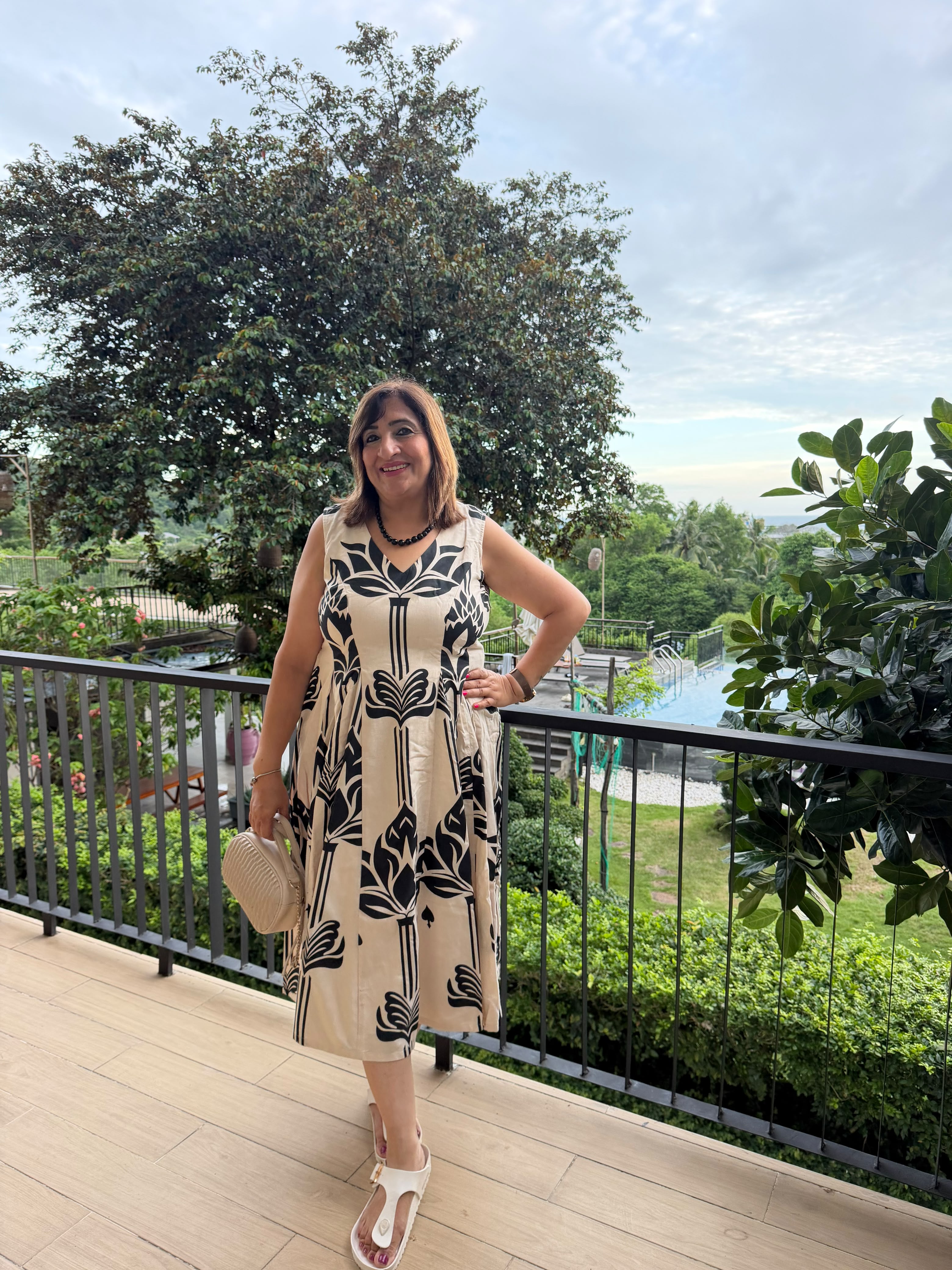 Botanical Printed Cotton Midi Dress