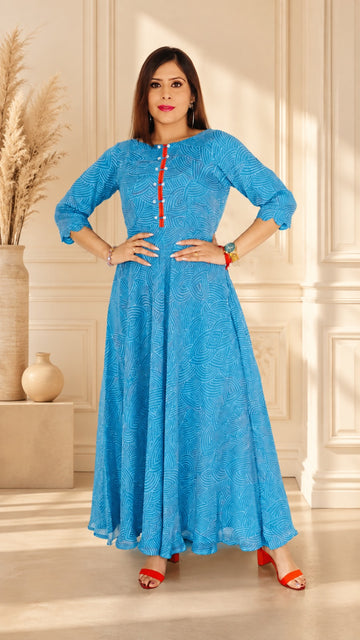 Sky Blue Bandhini Maxi