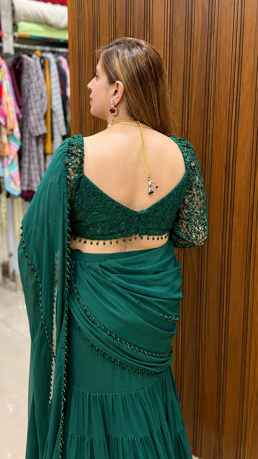 Green Date me Karva Fish Cut Saree