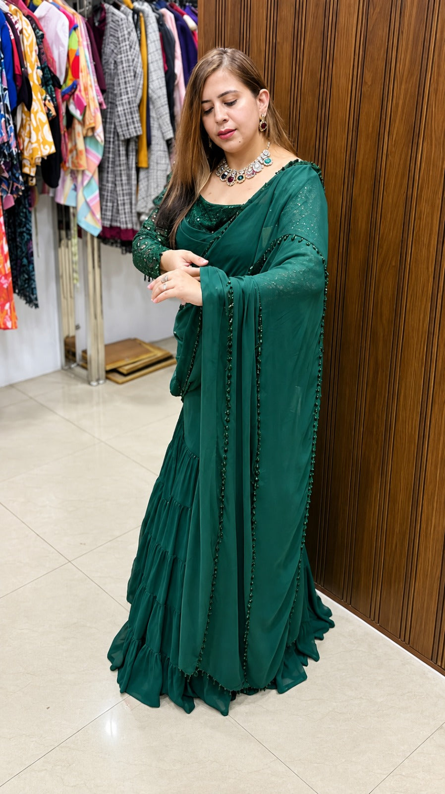 Green Date me Karva Fish Cut Saree