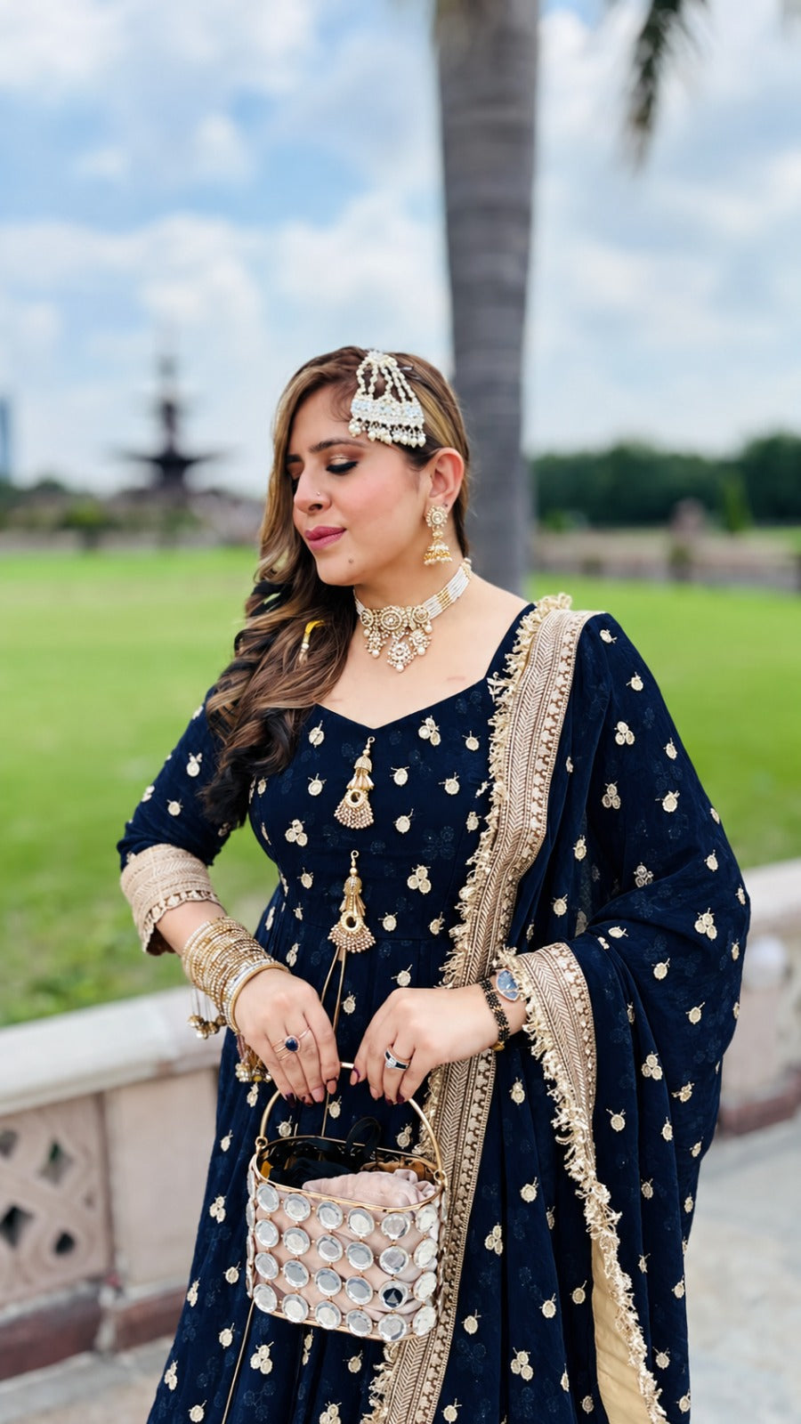 Midnight Navy Front-Slit Anarkali & Lehenga Set