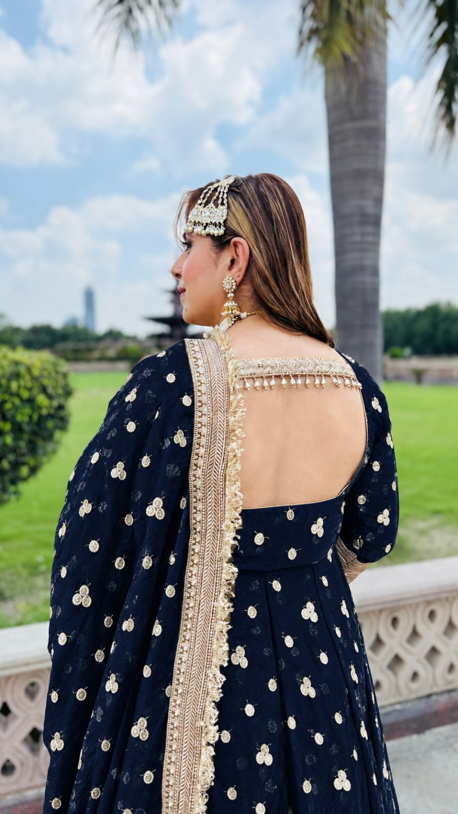 Midnight Navy Front-Slit Anarkali & Lehenga Set