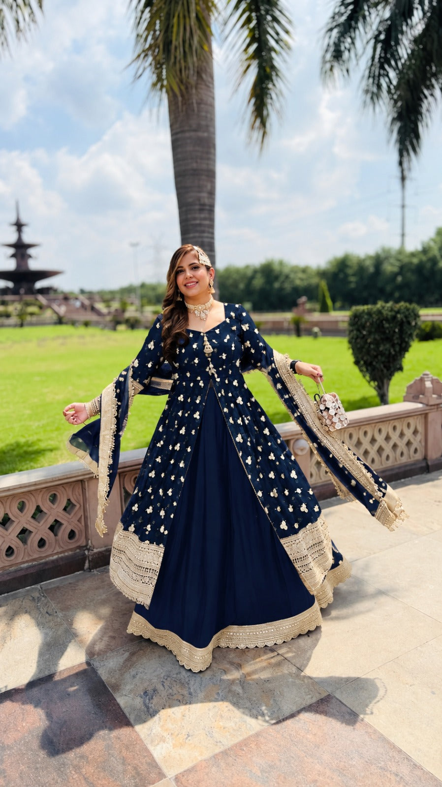 Midnight Navy Front-Slit Anarkali & Lehenga Set