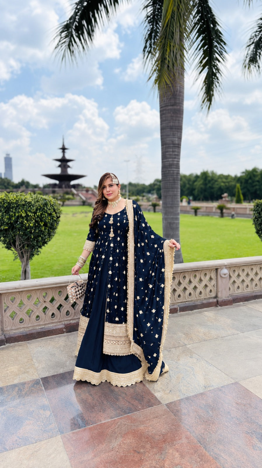 Midnight Navy Front-Slit Anarkali & Lehenga Set