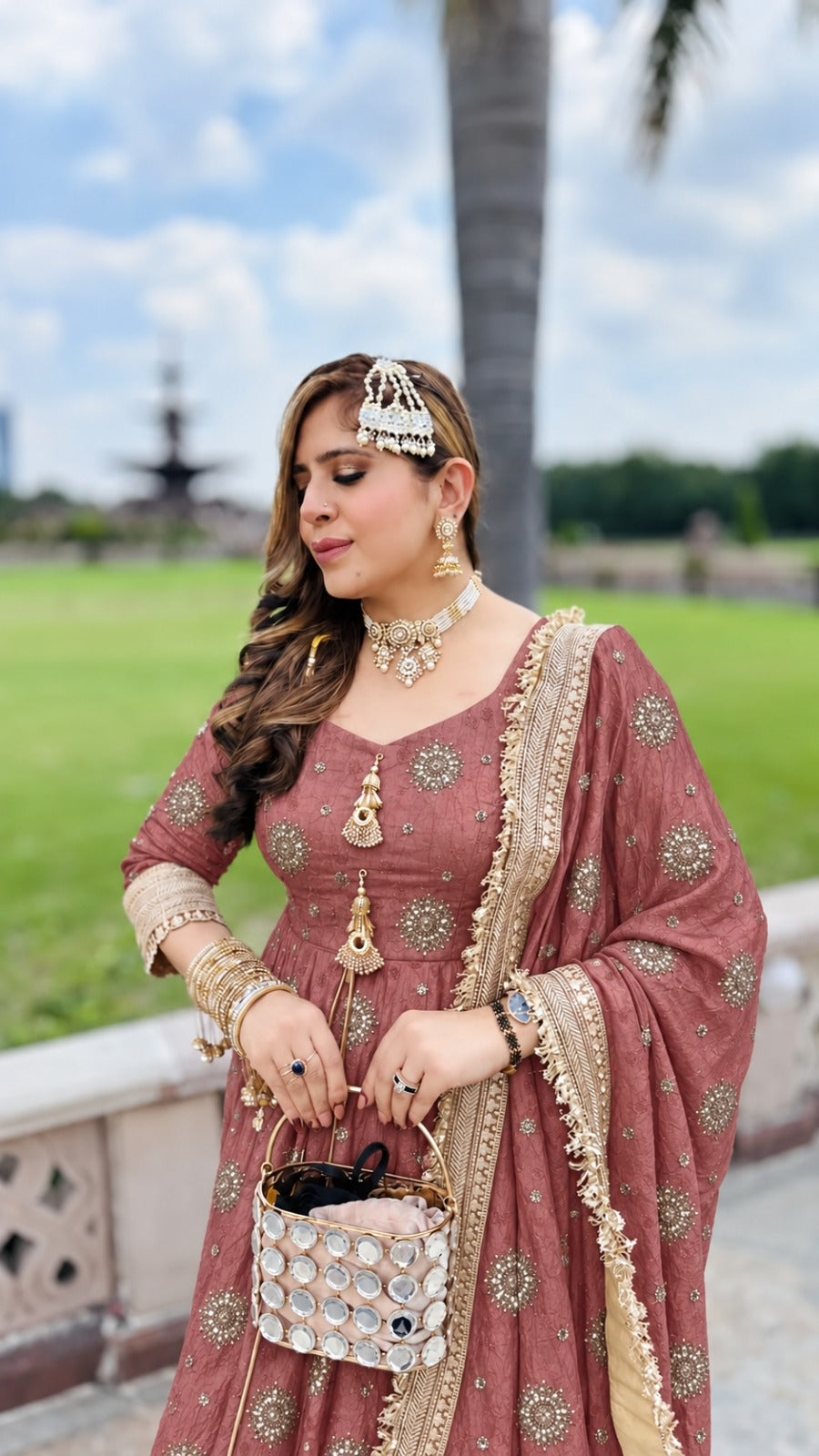 Peach Crushed Tissue Anarkali & Lehenga Set