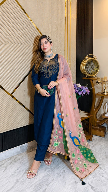 Navy Blue Suit With Dupatta