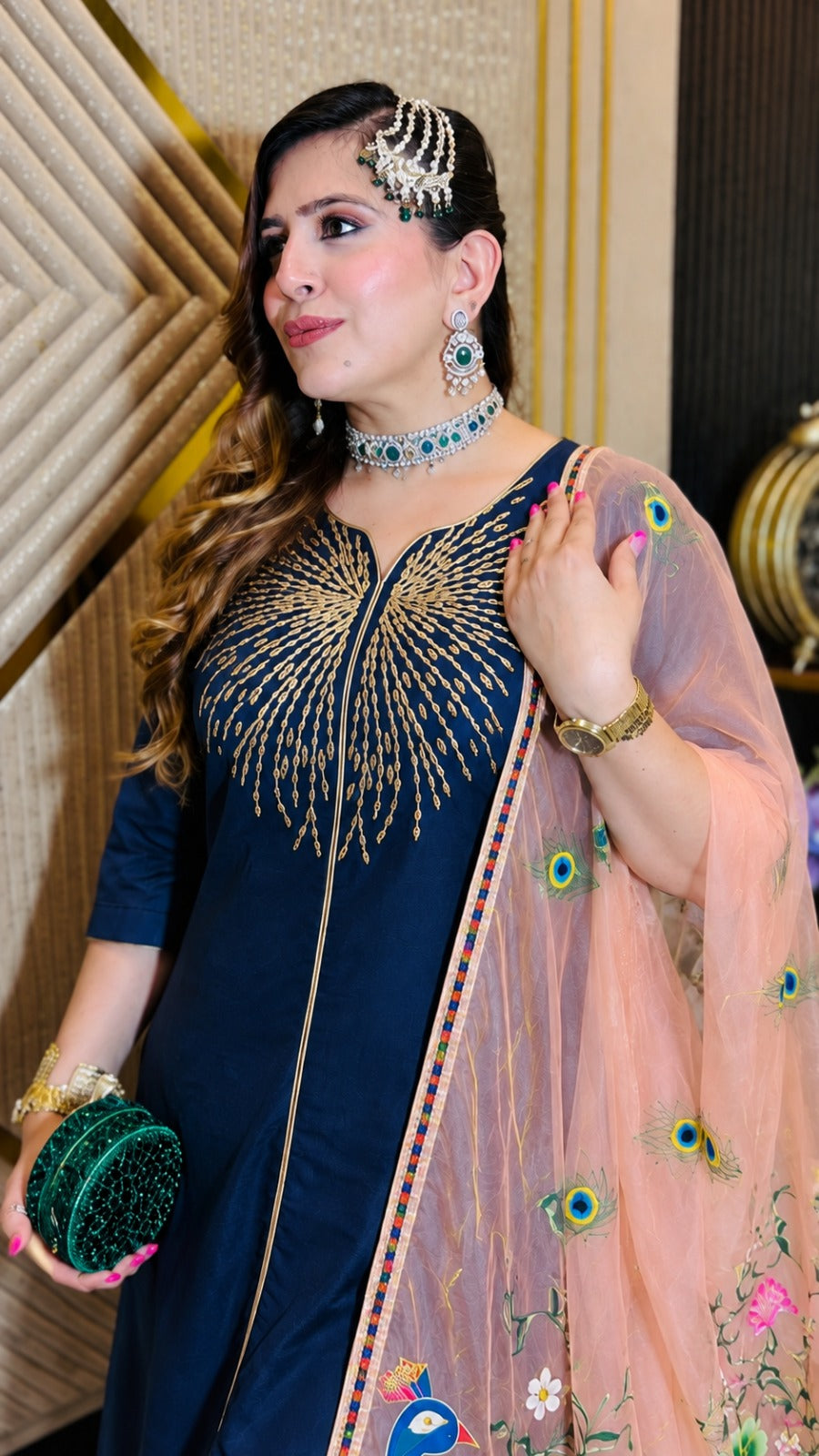 Navy Blue Suit With Dupatta