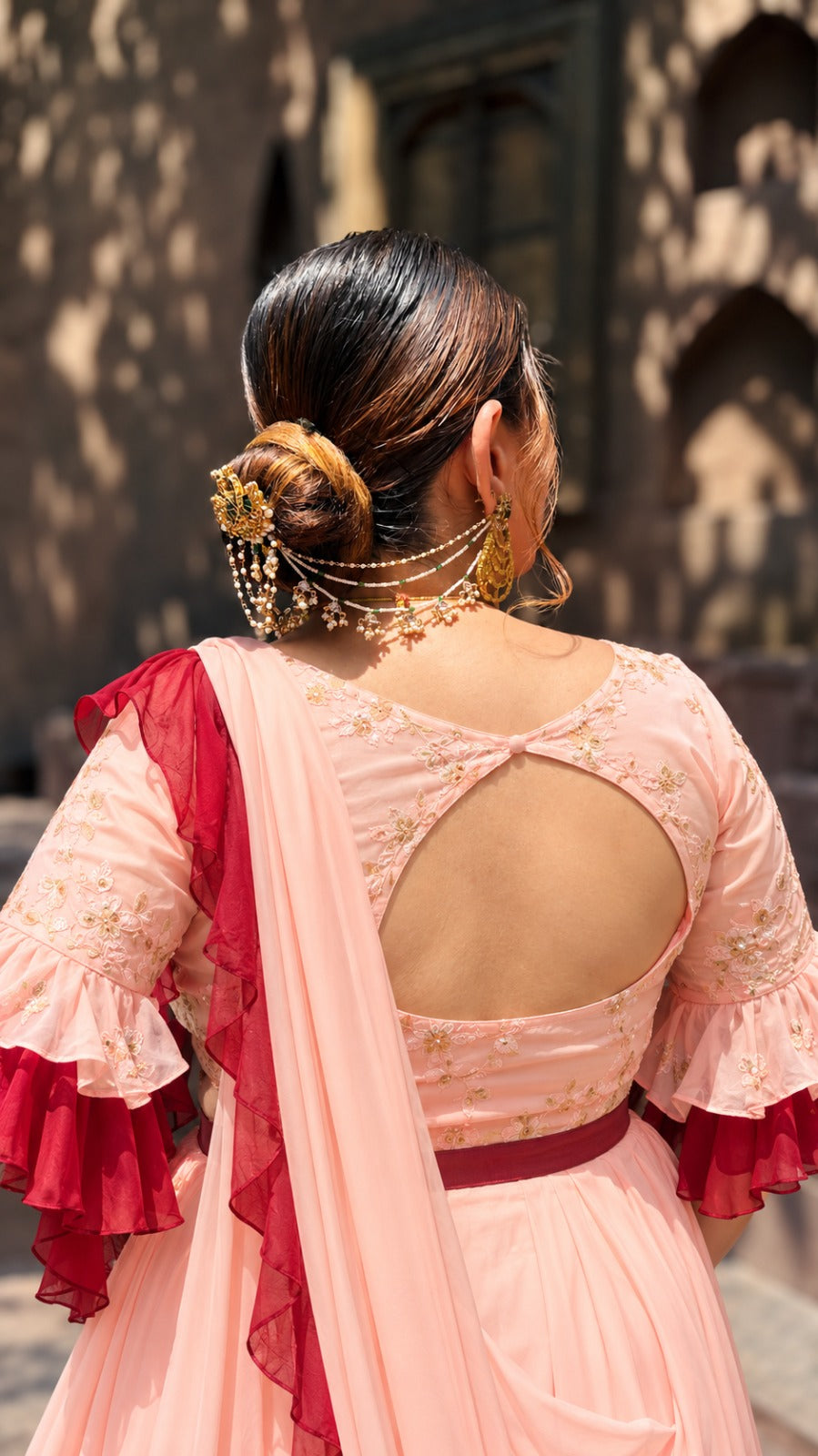 Peach Drape Saree