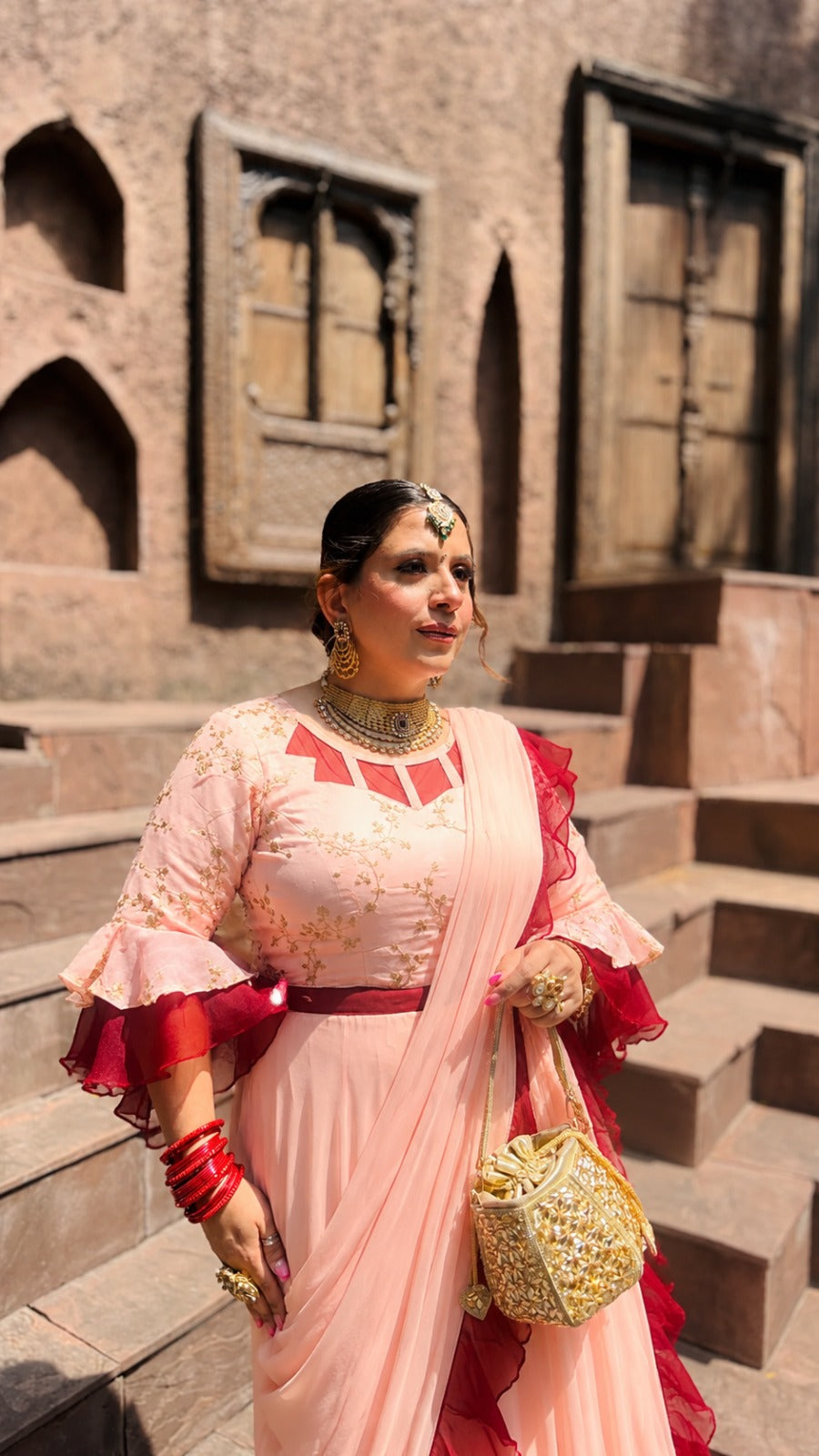 Peach Drape Saree