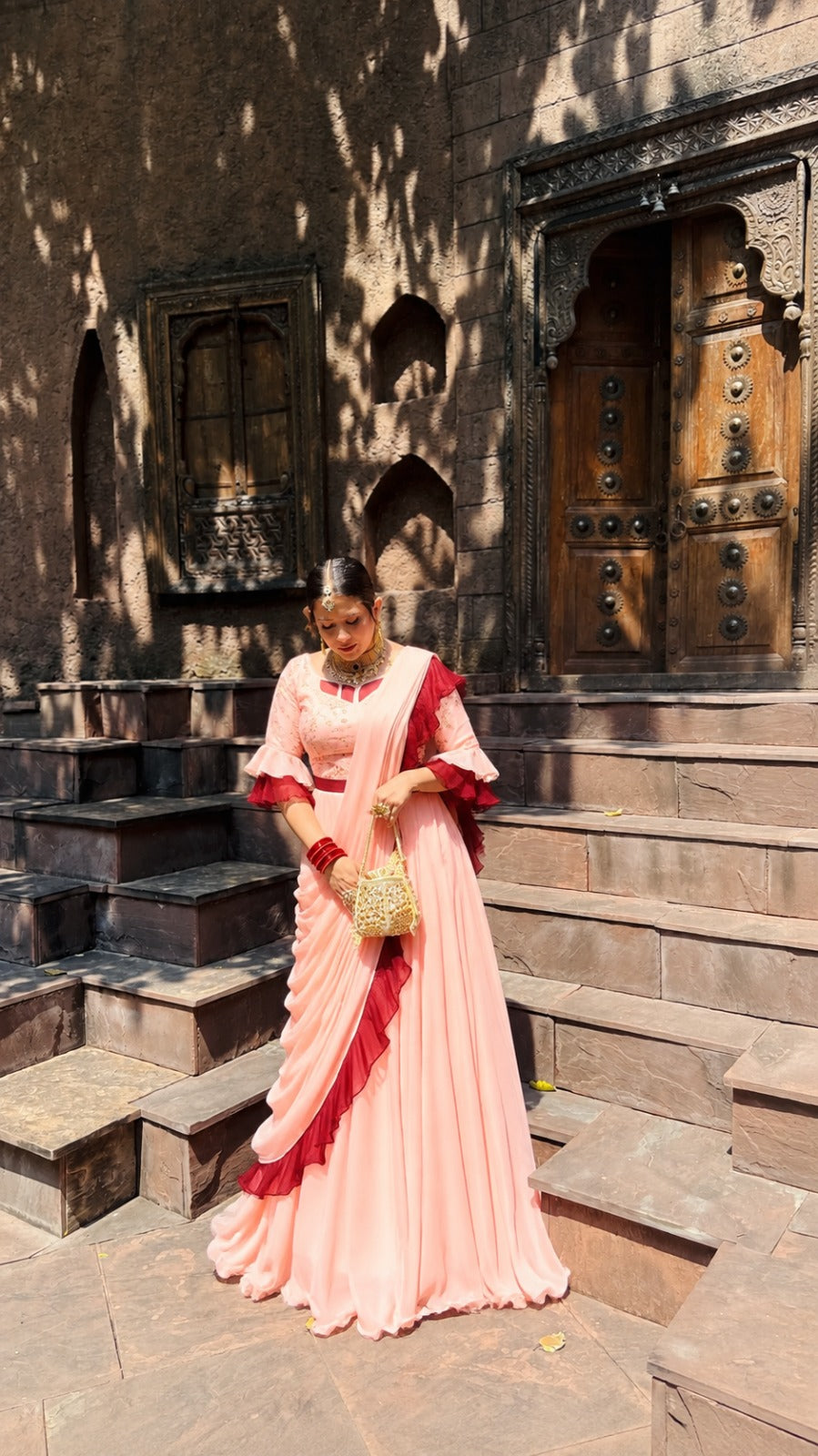 Peach Drape Saree