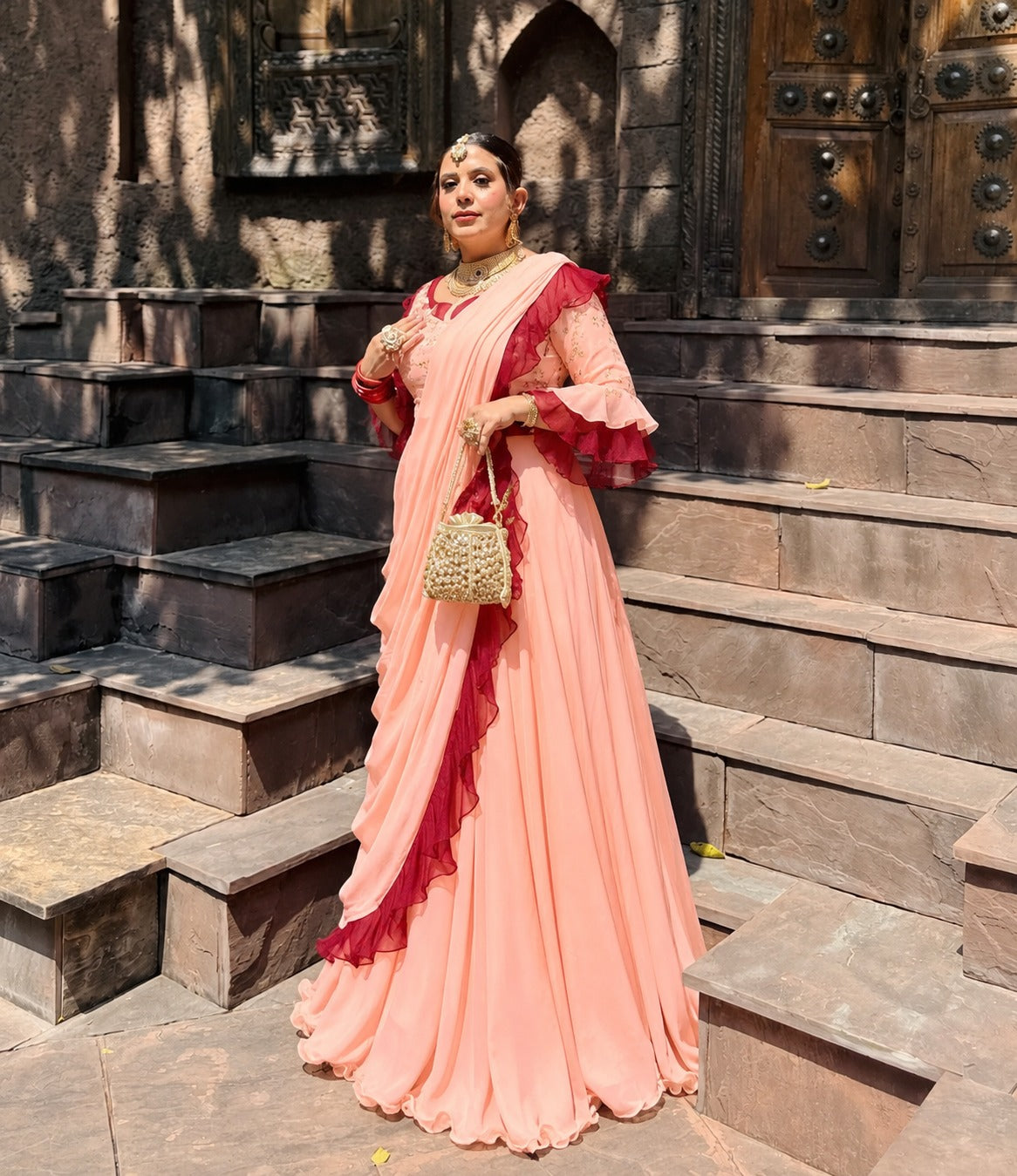 Peach Drape Saree