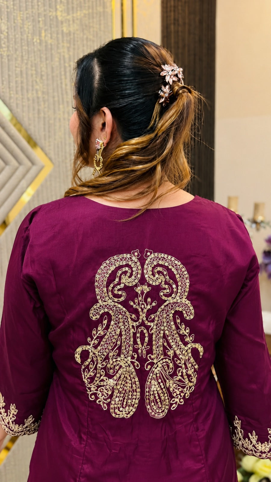 Wine Chanderi Sharara Set