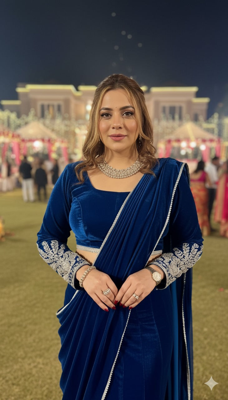 Peacock Velvet Fish Cut Saree