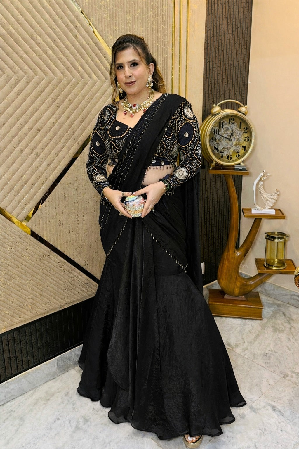 Fringe Drama Fish Cut Saree