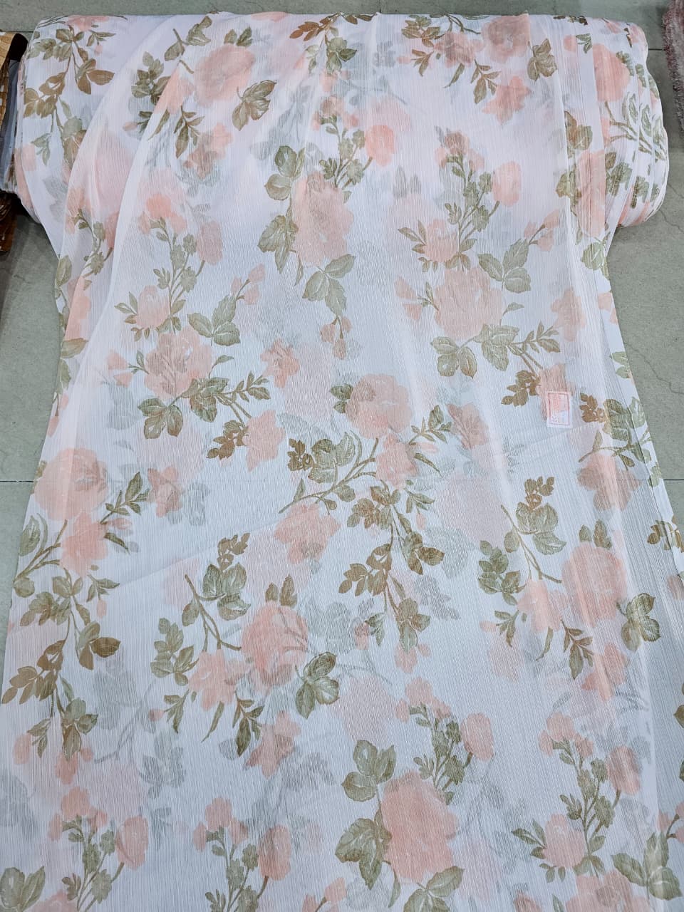 White Floral Print Chiffon Fabric