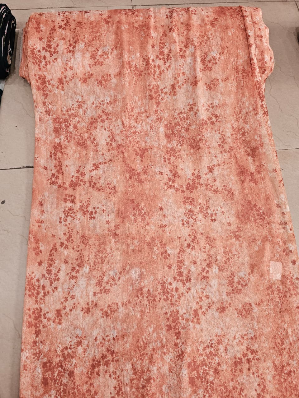 Peach Abstract Print Chiffon Fabric | Lakhina Couture