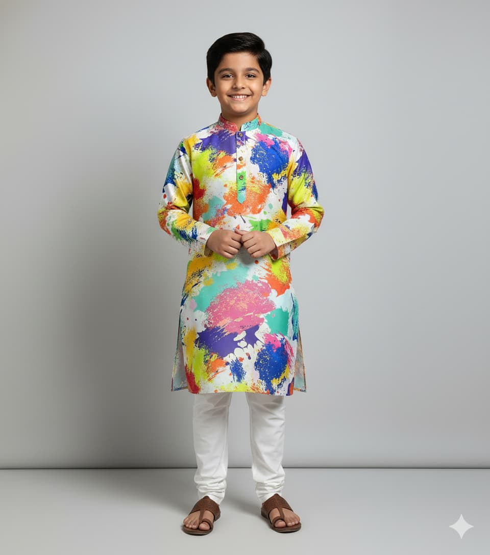 Kid Multicolor Splash Print Kurta | Lakhina Couture - Look 5