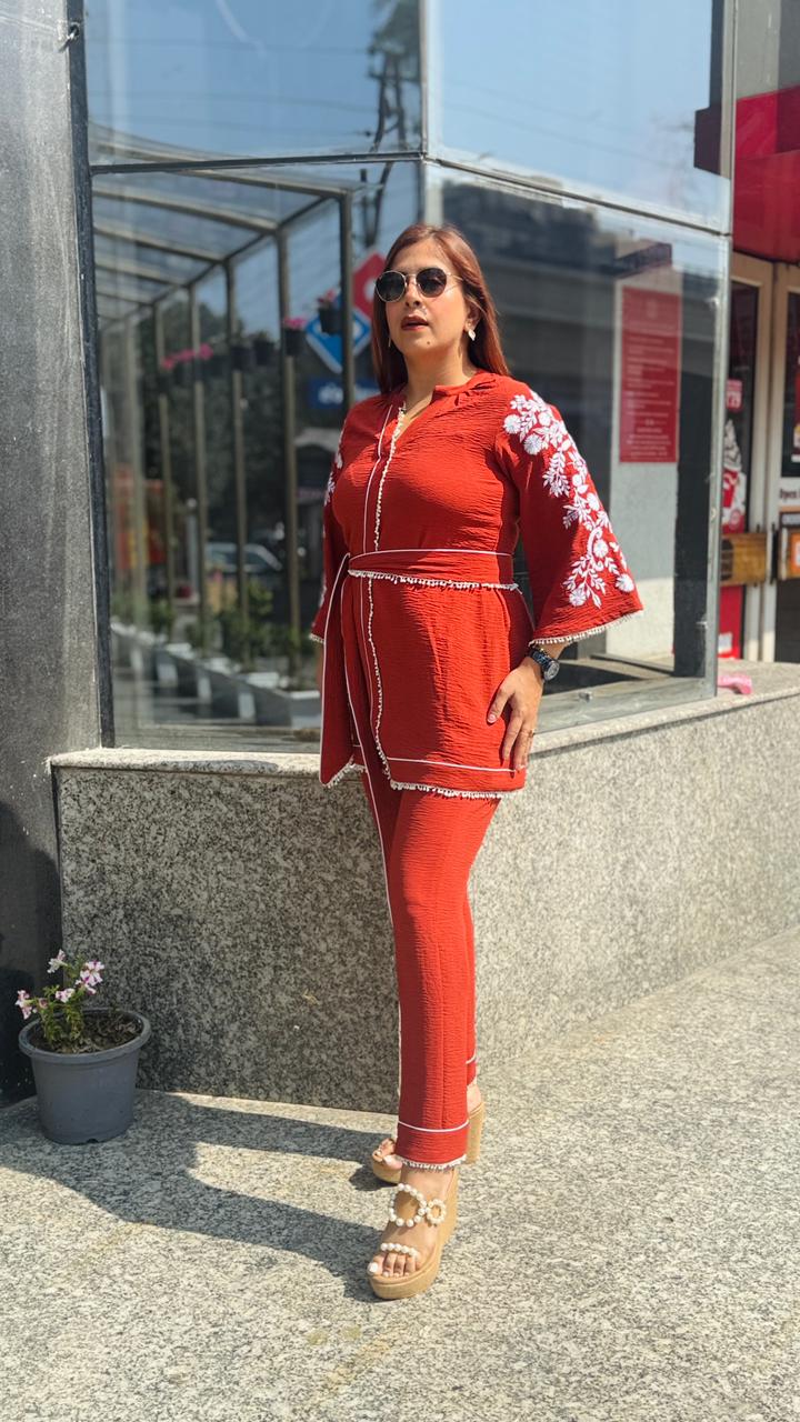Rust Cotton Linen Crush Co-Ord | Lakhina Couture - Look 7
