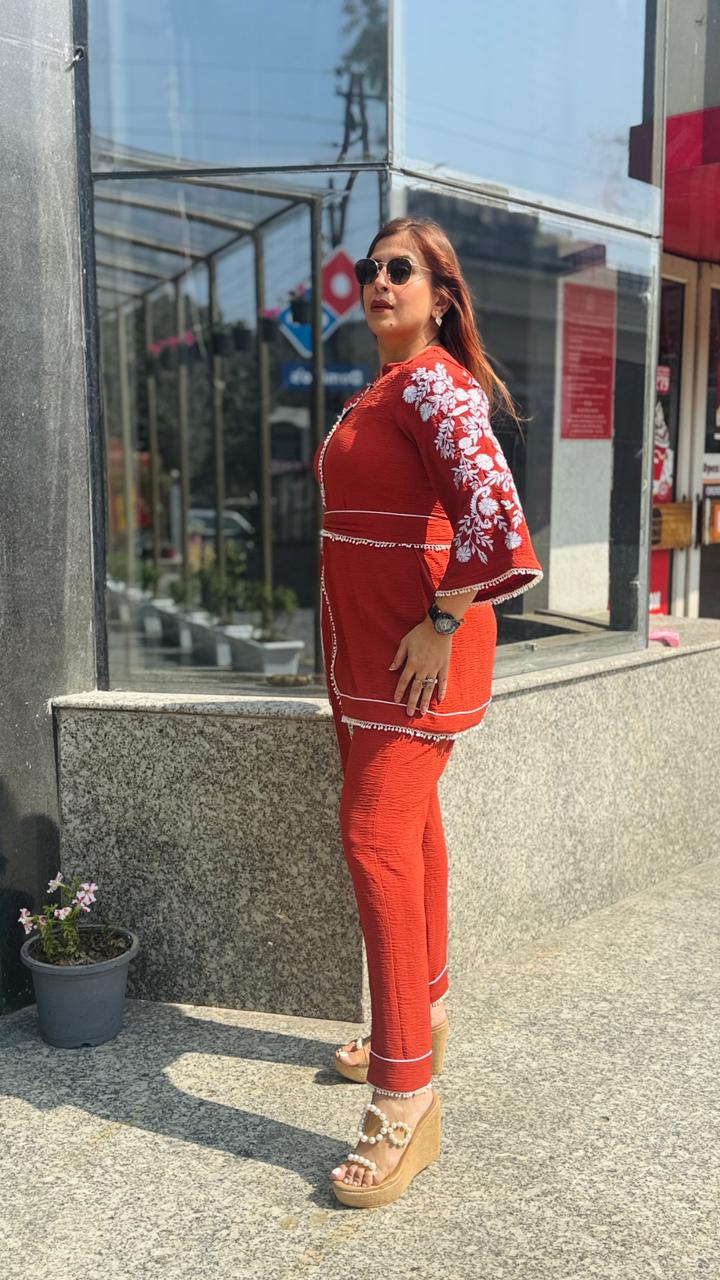 Rust Cotton Linen Crush Co-Ord | Lakhina Couture - Look 10