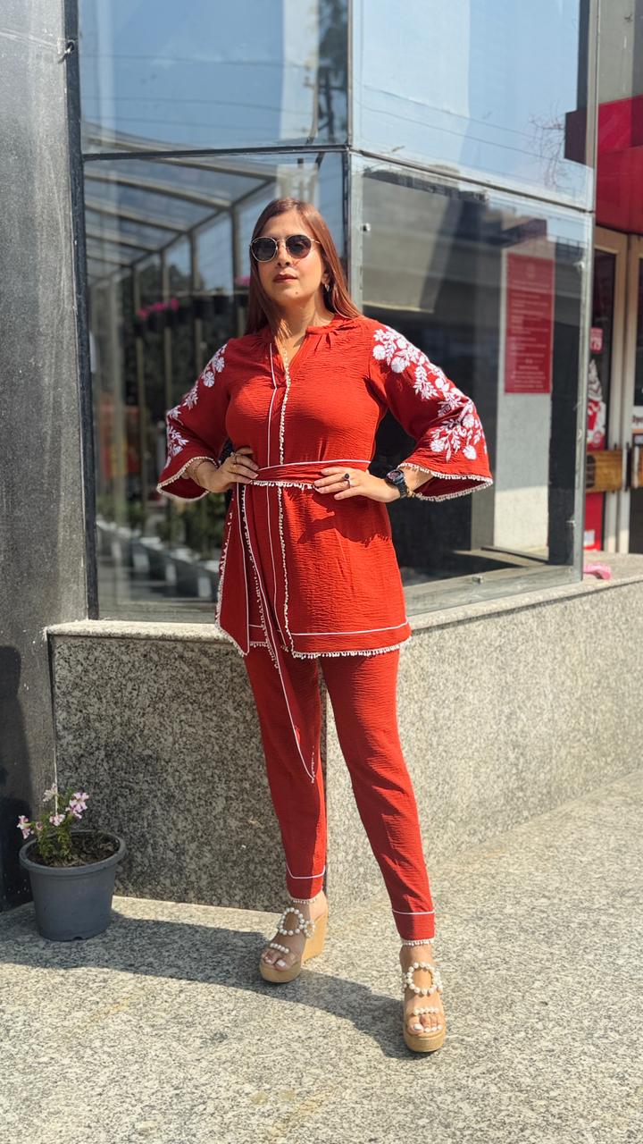 Rust Cotton Linen Crush Co-Ord | Lakhina Couture - Look 9