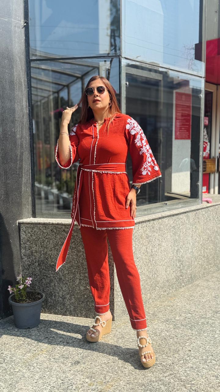 Rust Cotton Linen Crush Co-Ord | Lakhina Couture - Look 12