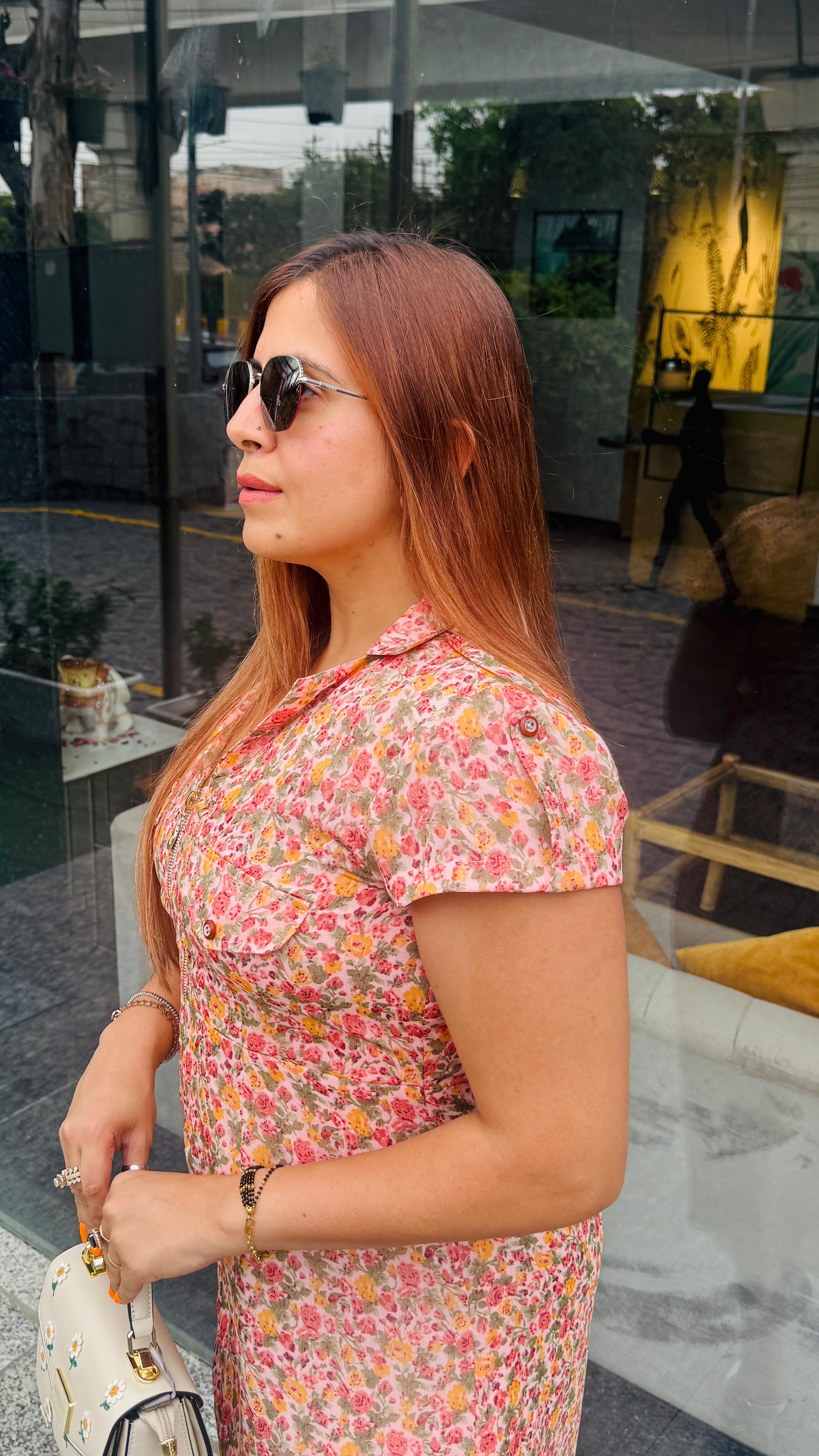 Zip Up Peach Midi Dress