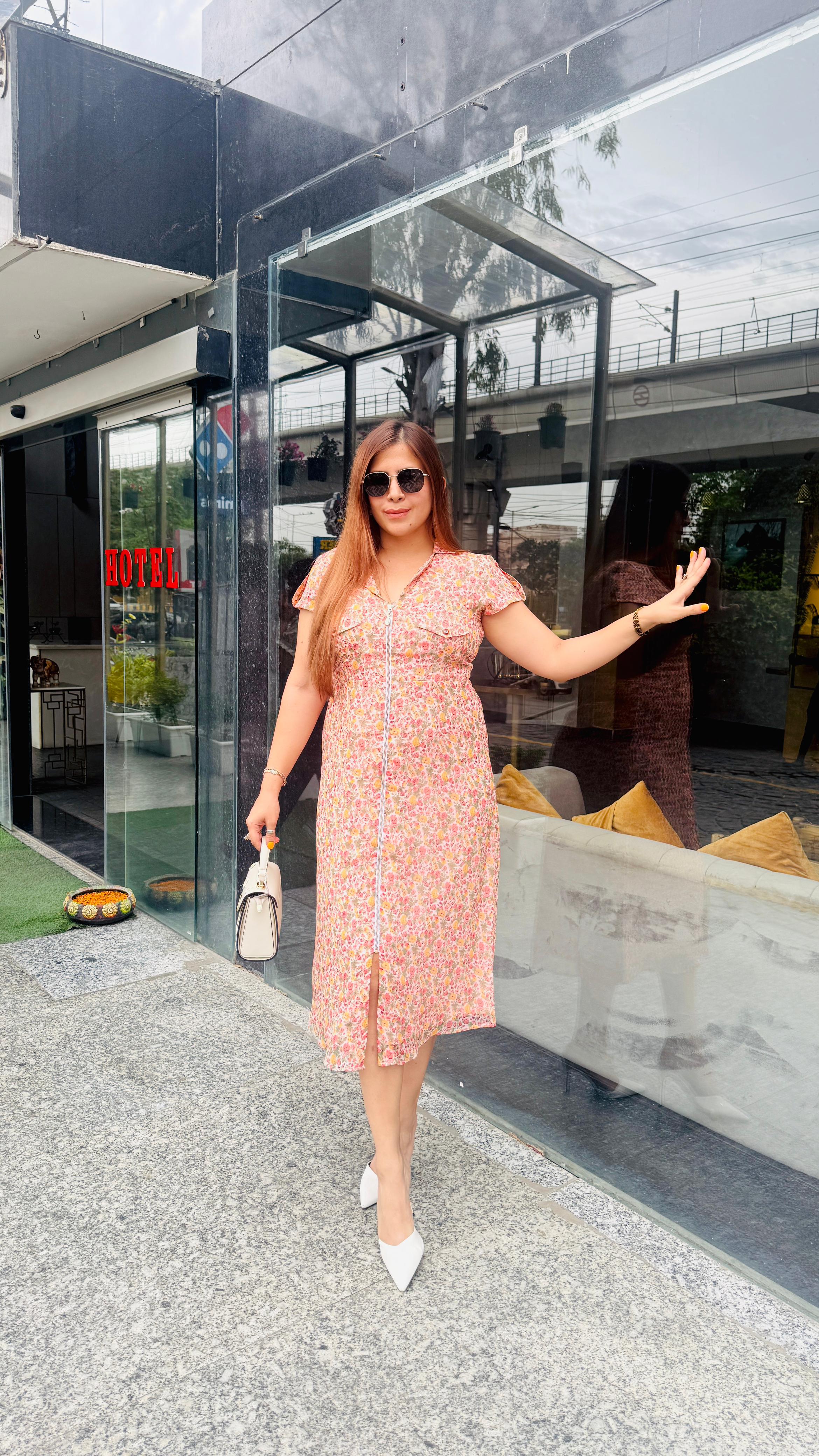 Zip Up Peach Midi Dress