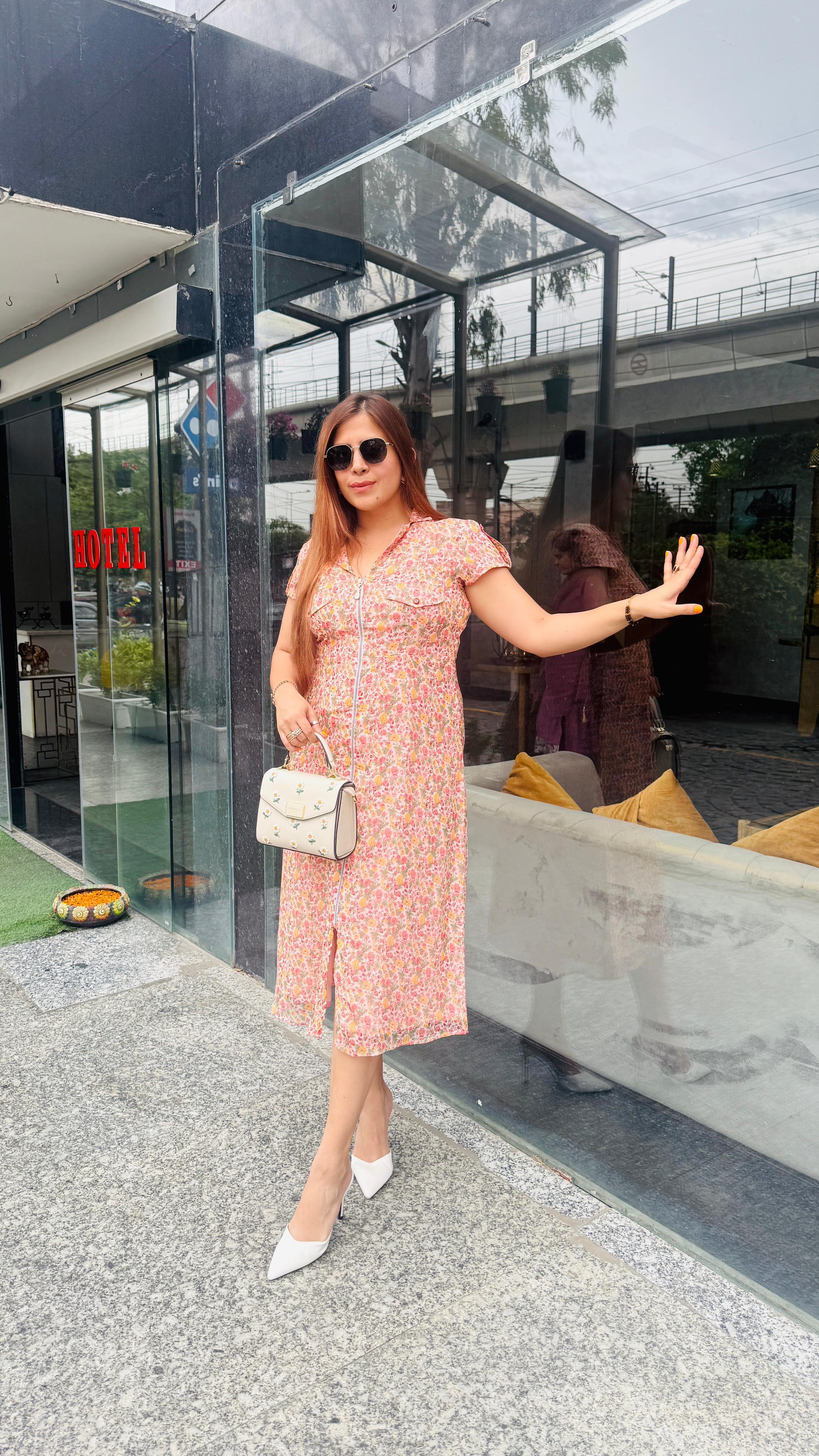 Zip Up Peach Midi Dress