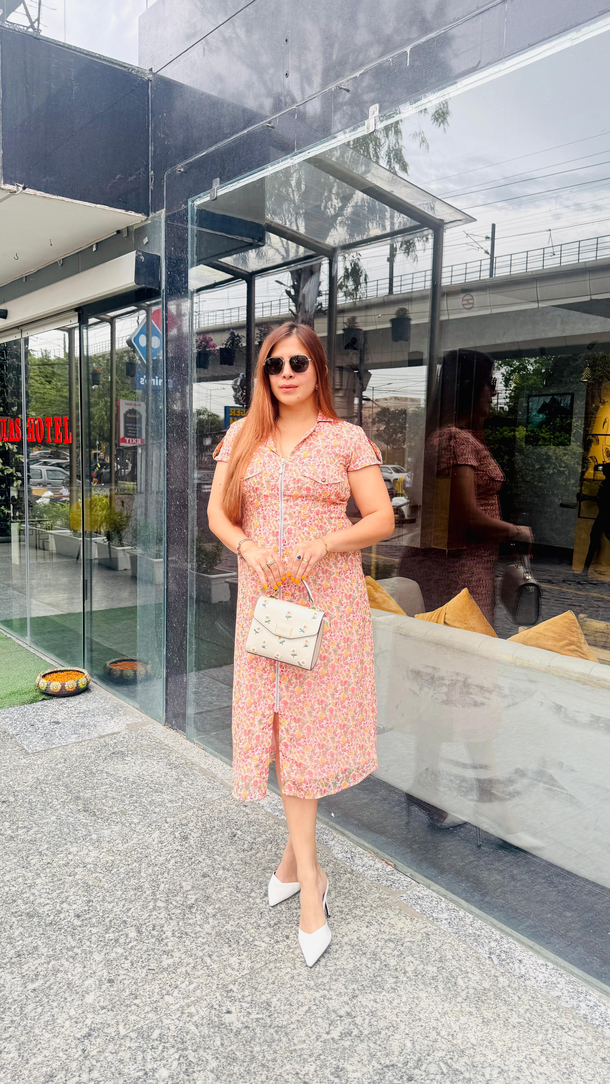 Zip Up Peach Midi Dress