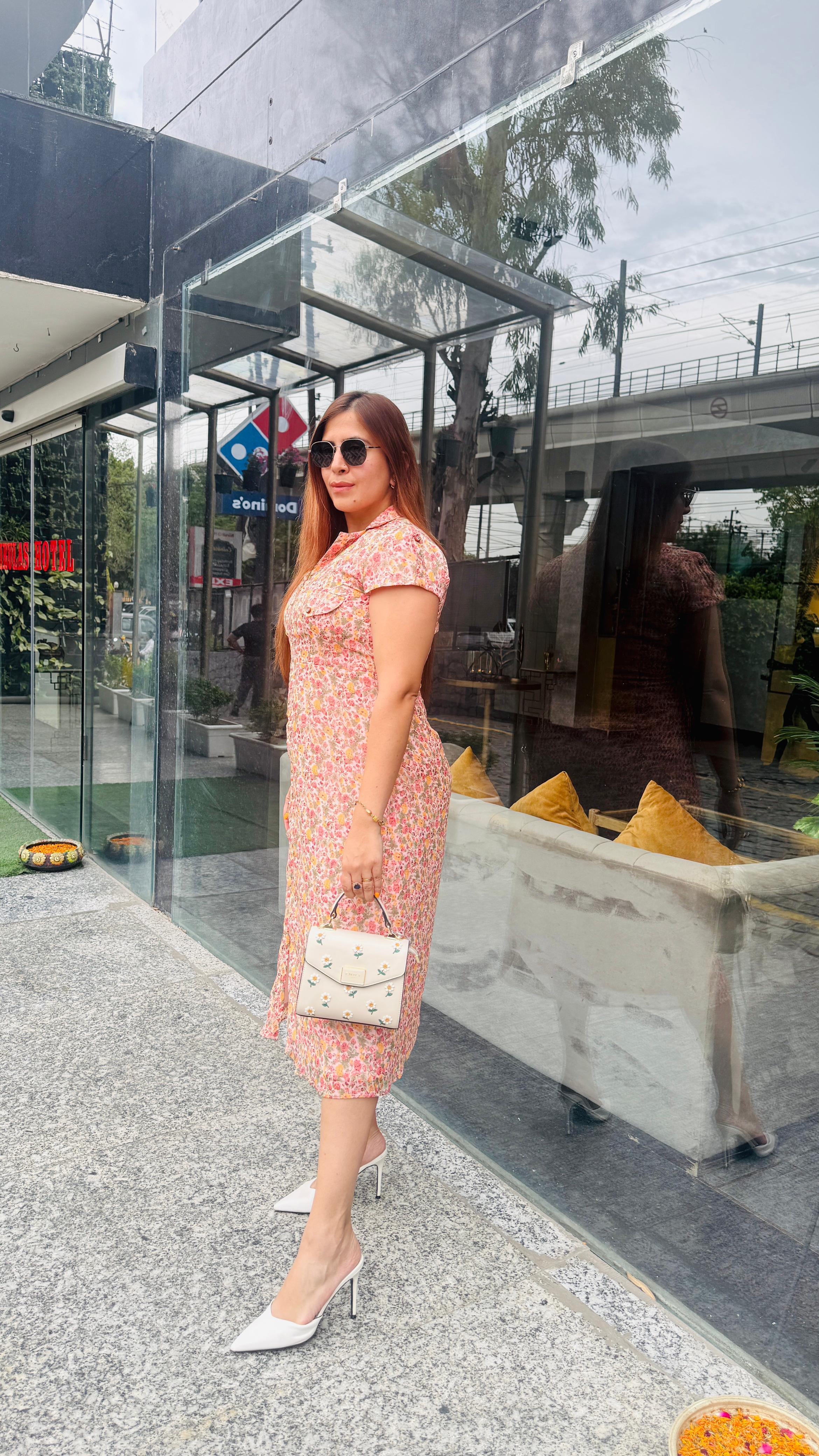 Zip Up Peach Midi Dress