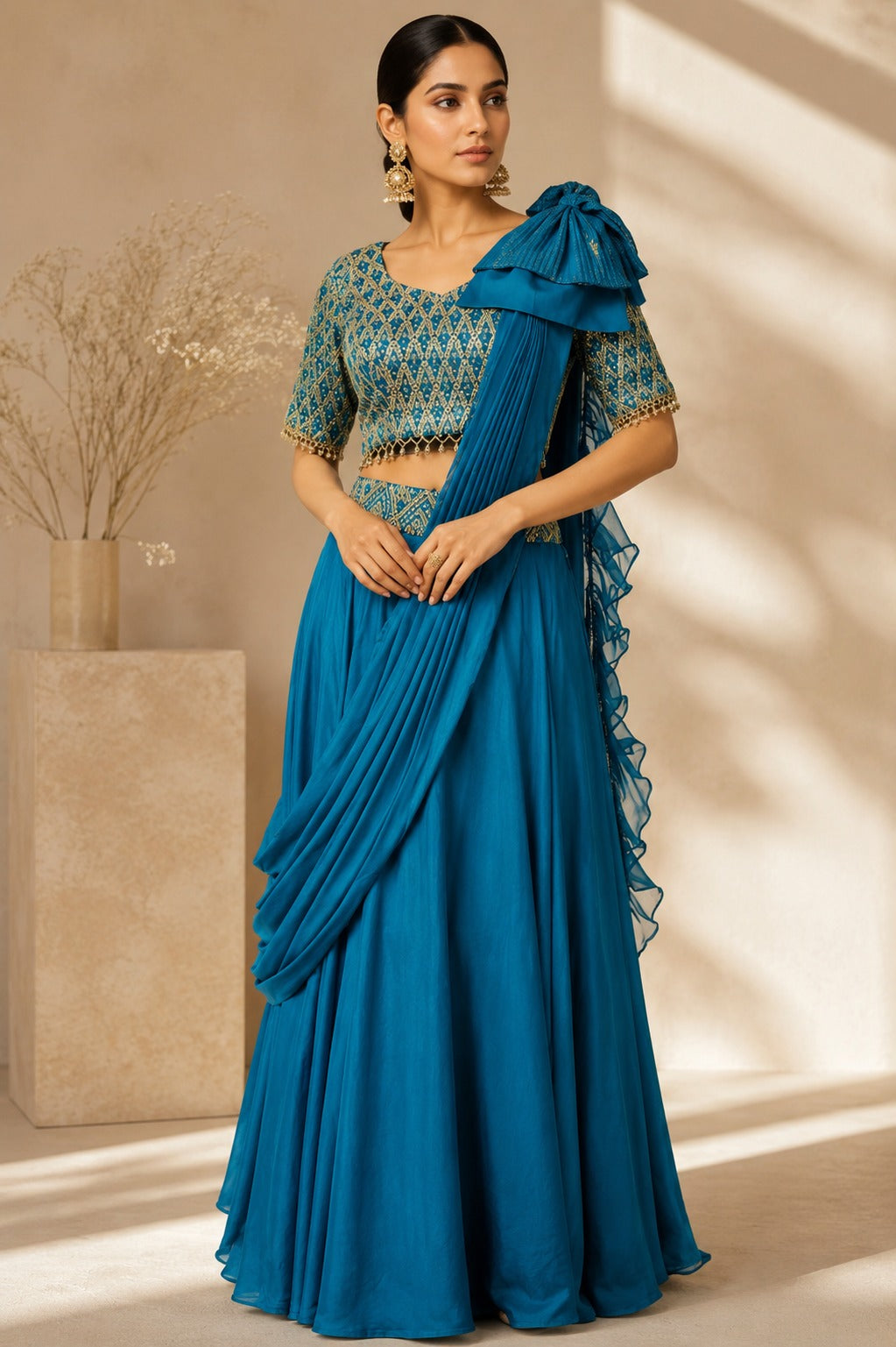 Teal Glam Embellished Lehenga Set