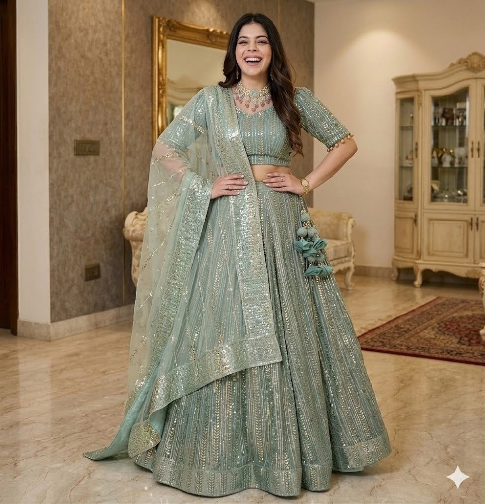 Green Sequin Lehenga