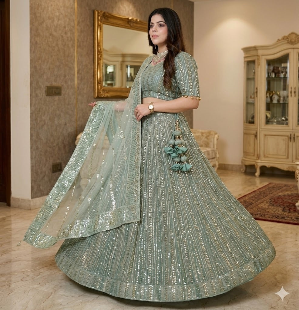 Green Sequin Lehenga