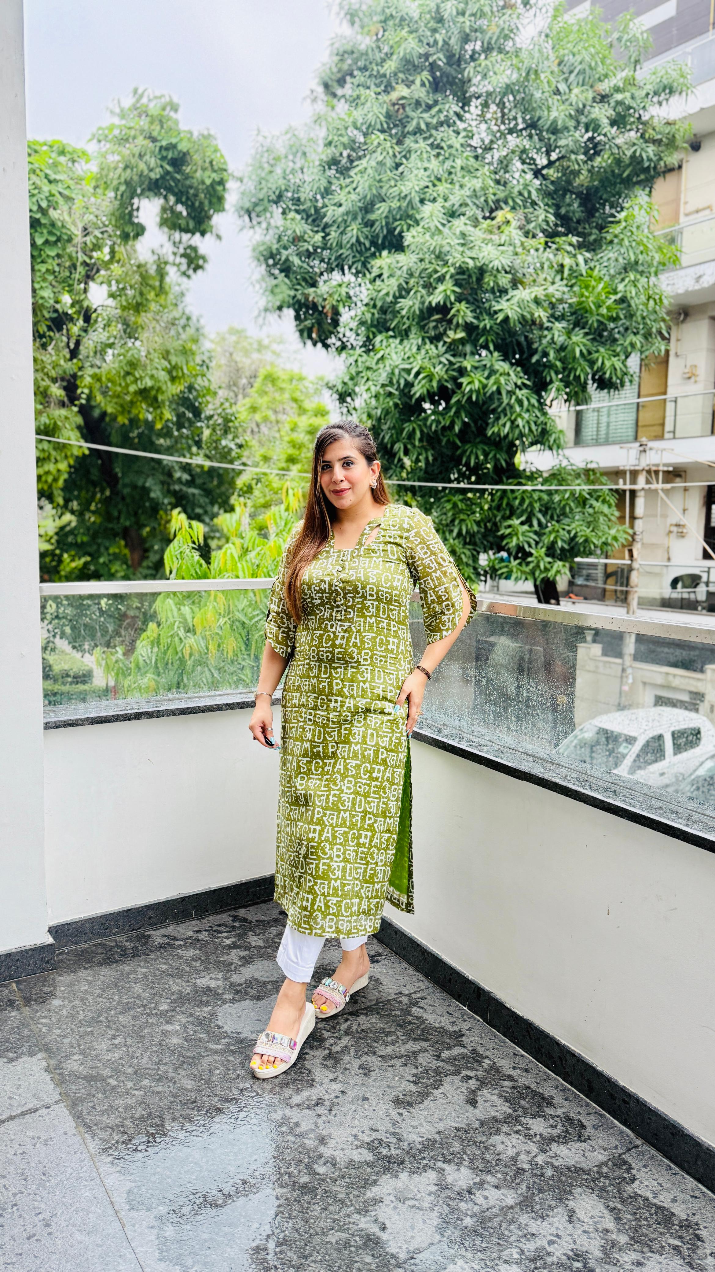 Green Text Me MalÂ CottonÂ Kurti