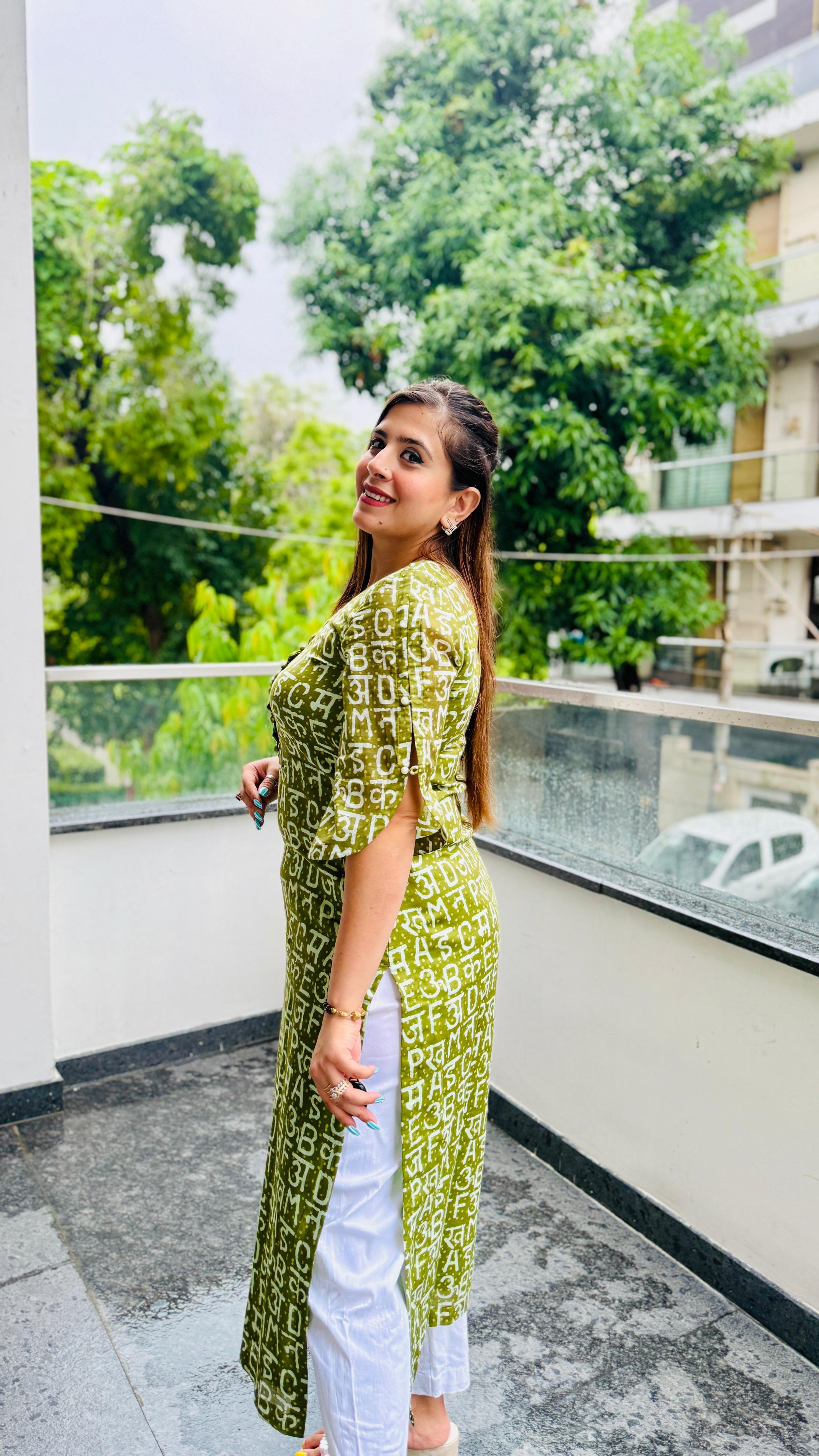 Green Text Me MalÂ CottonÂ Kurti
