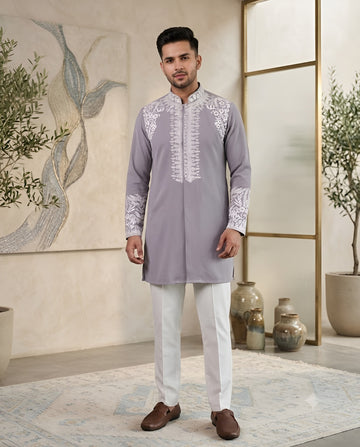 Grey Embroidered Bandhgala With Pants