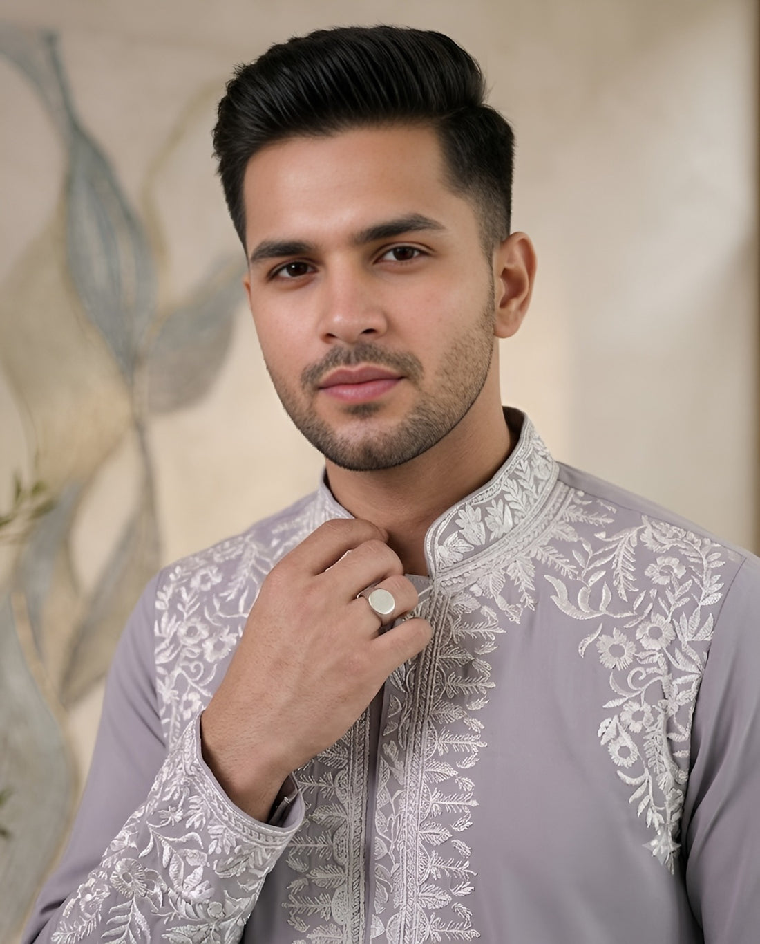 Grey Embroidered Bandhgala With Pants