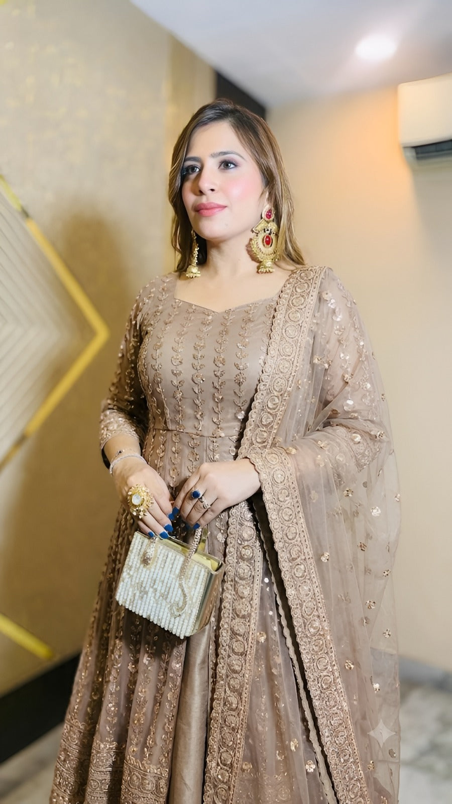 Beige Embroidered Anarkali Set