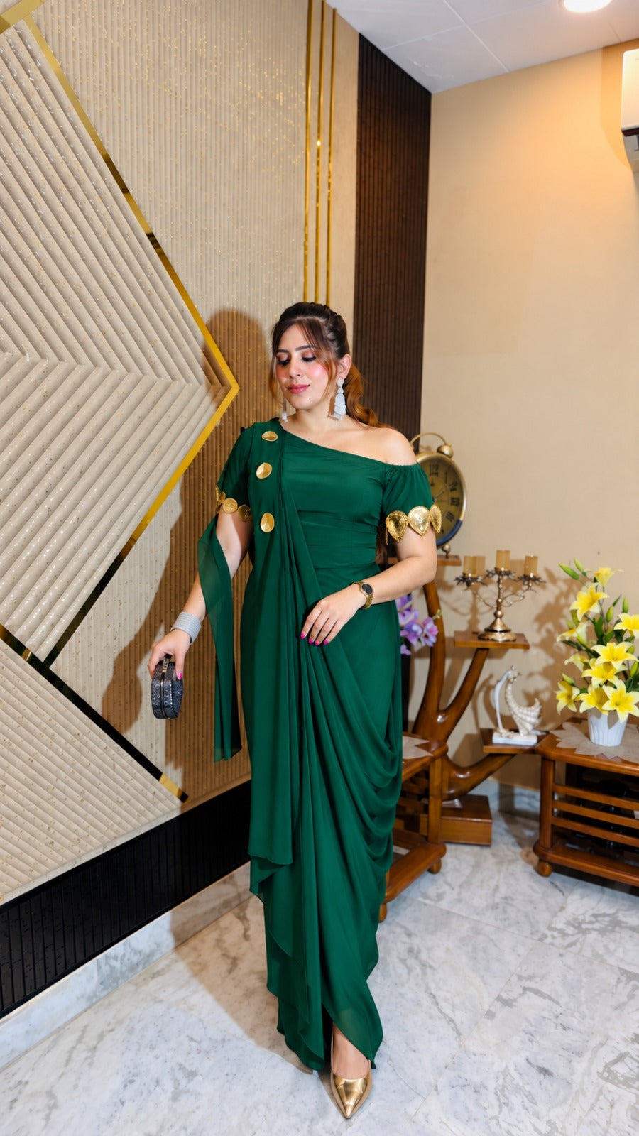 Bottle Green Diwali Drape