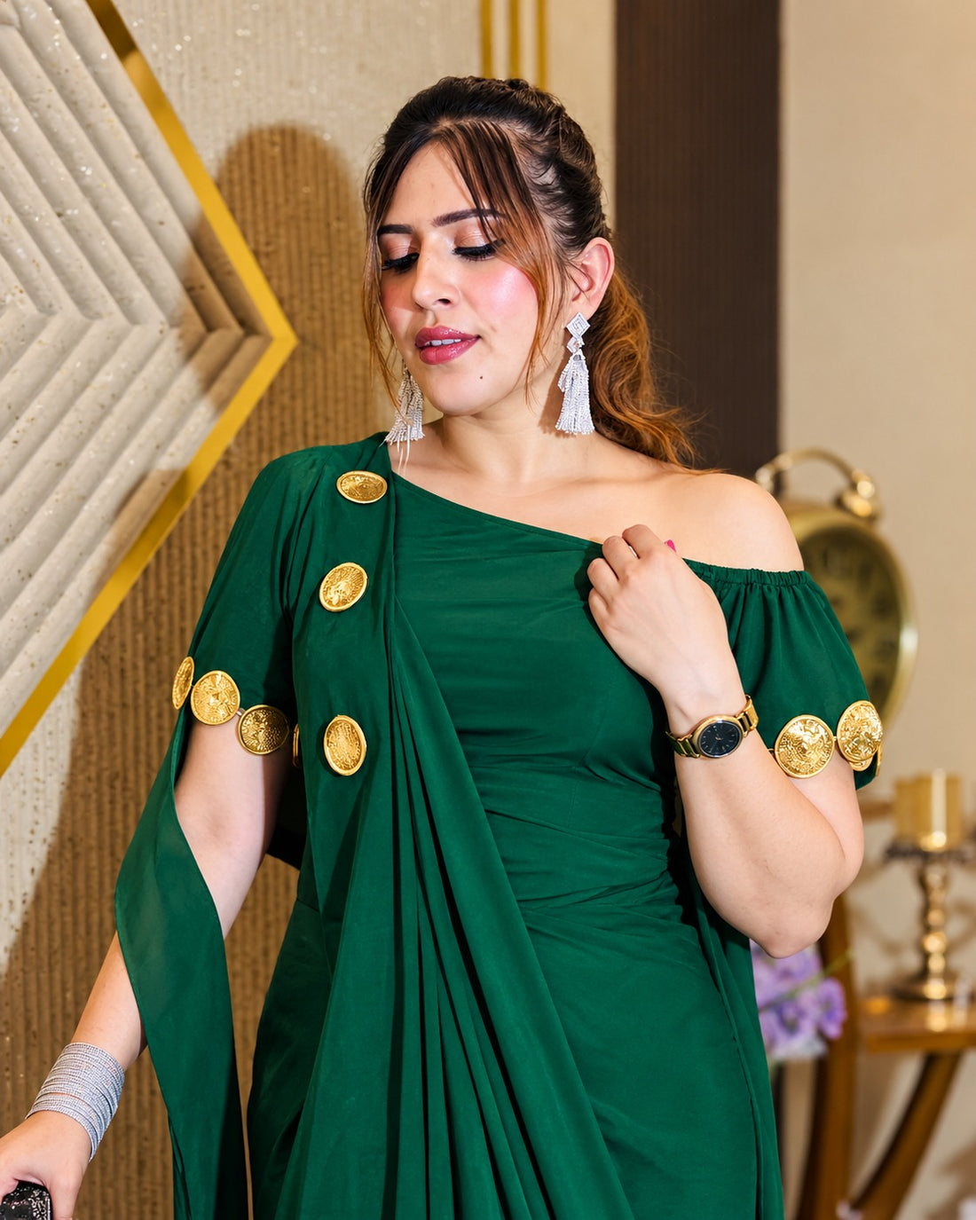 Bottle Green Diwali Drape