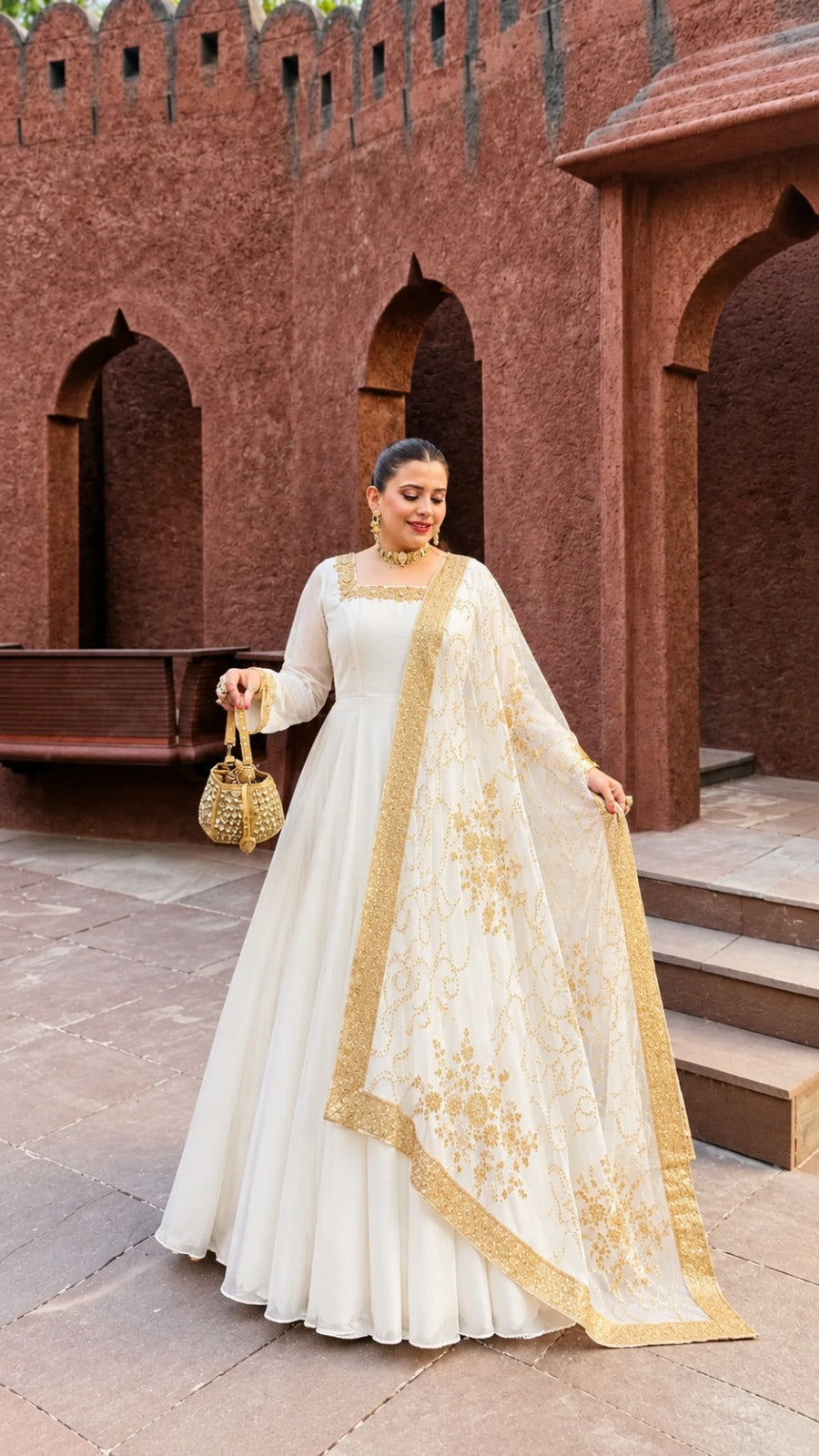 White Georgette Anarkali