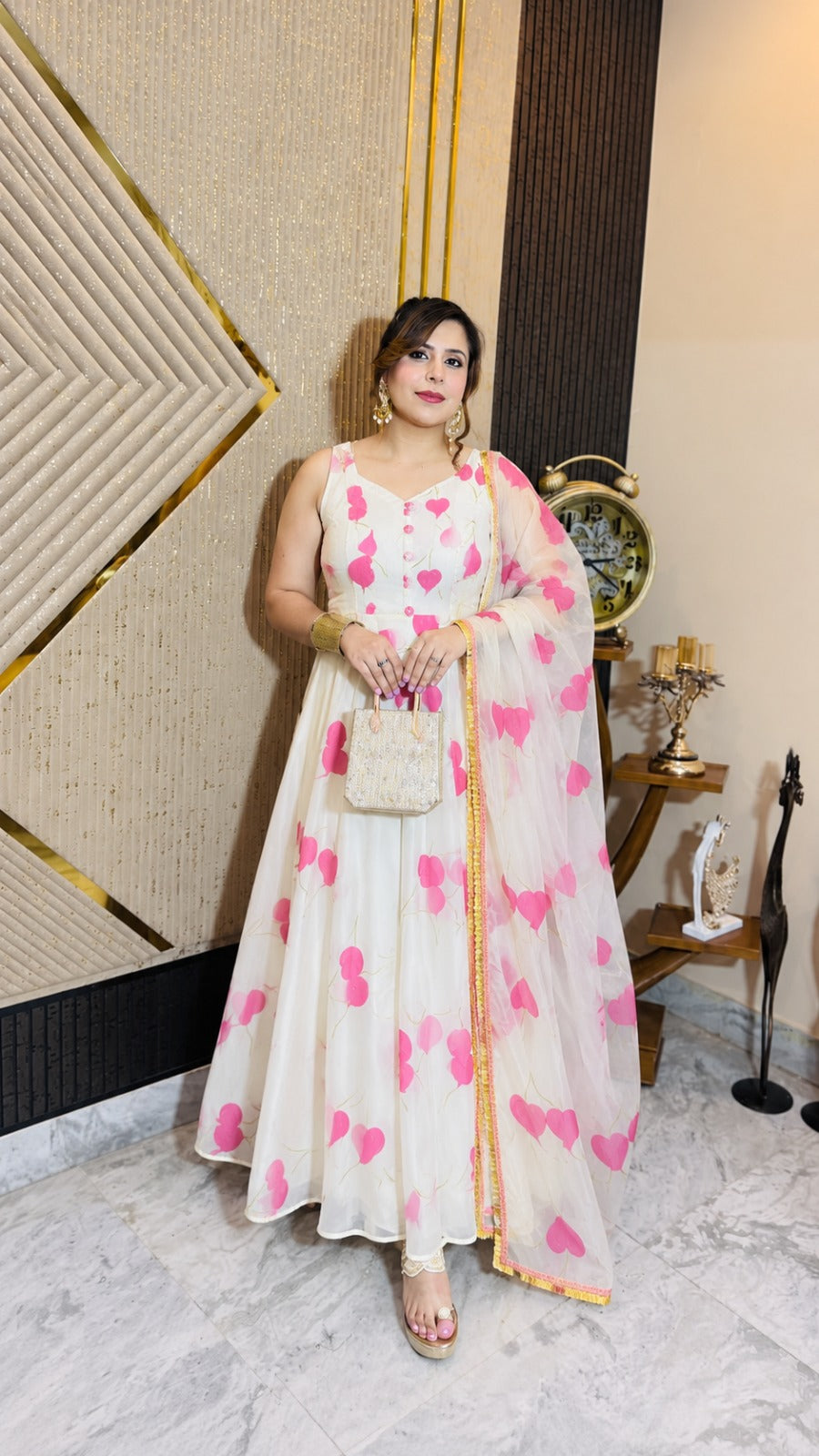 White-Lilac Leaves Anarkali