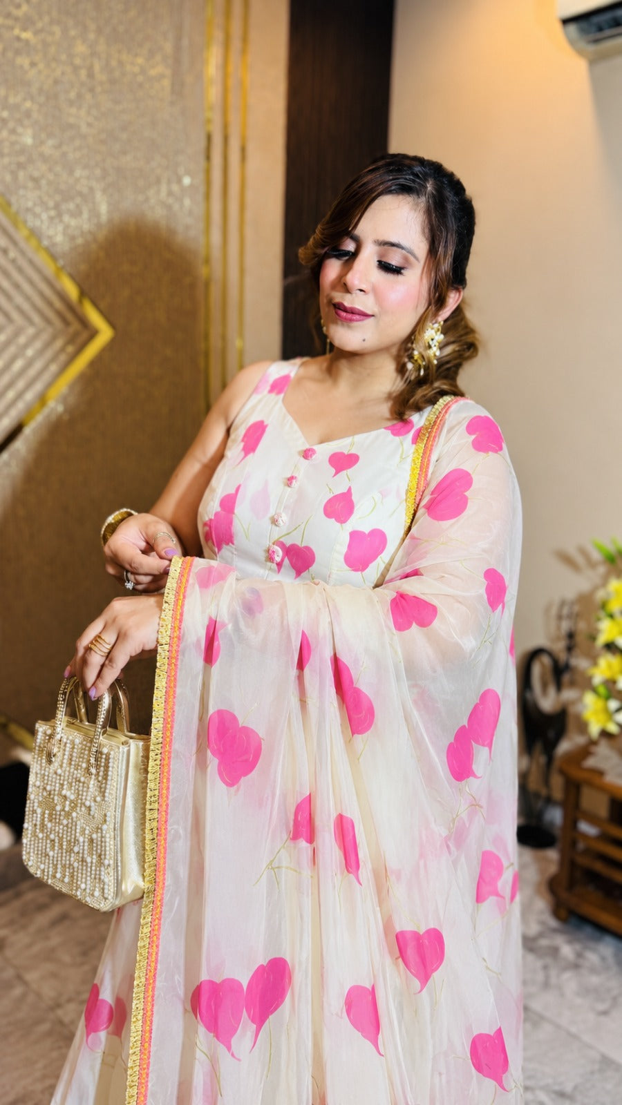 White-Lilac Leaves Anarkali