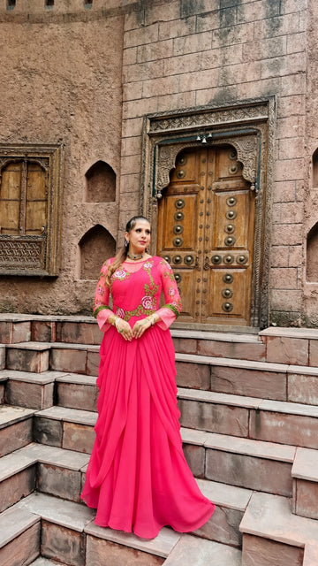 Carrot Pink Teej Saree