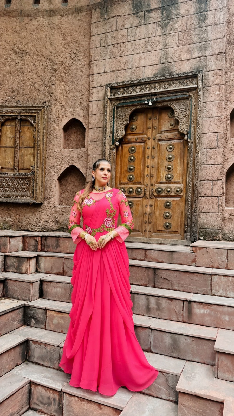 Carrot Pink Teej Saree
