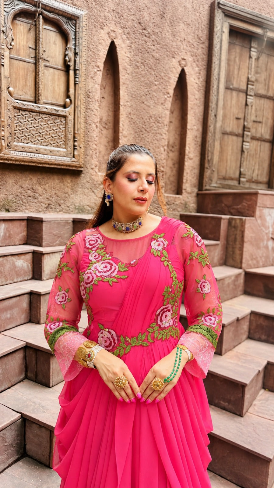 Carrot Pink Teej Saree