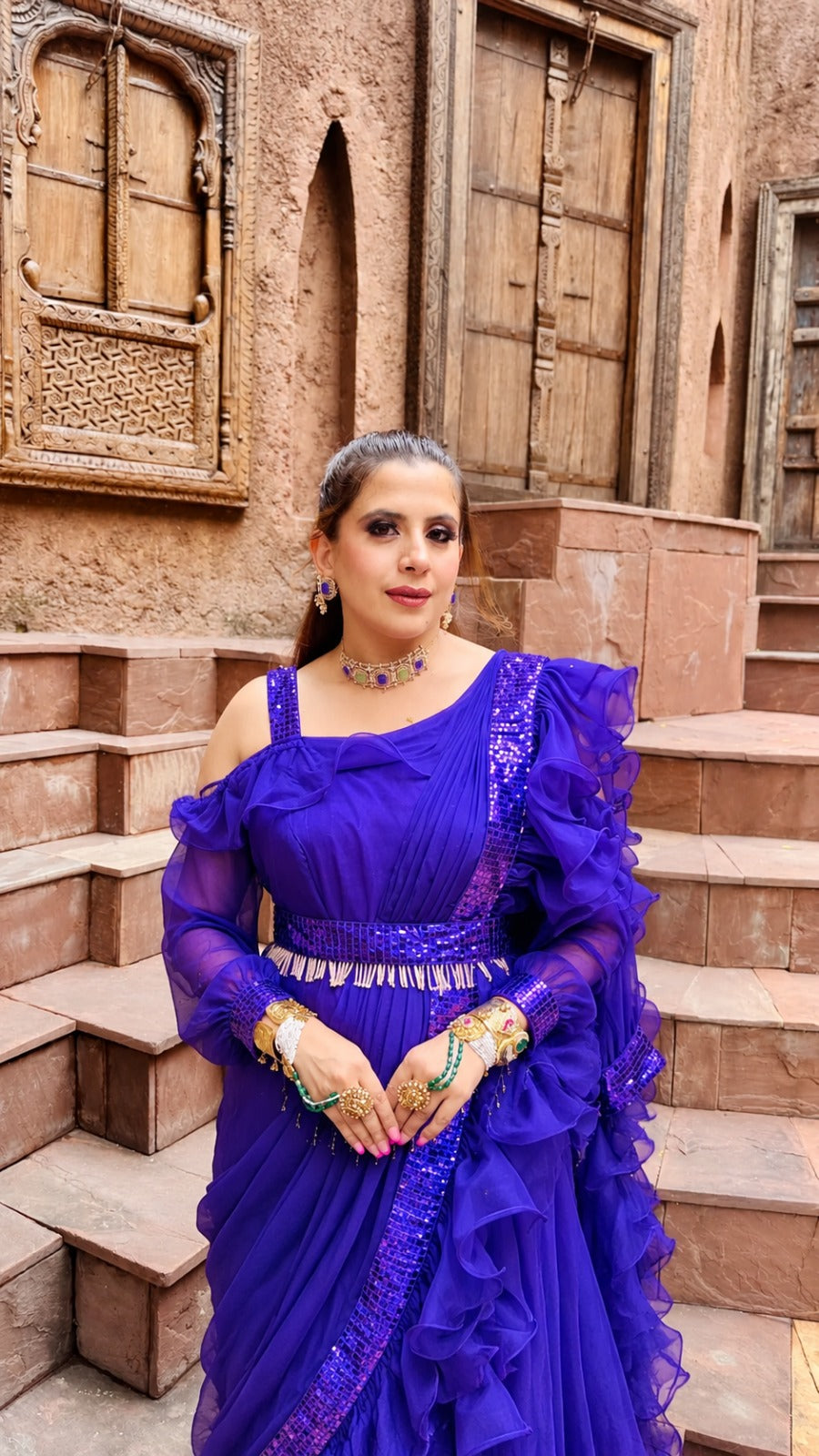 Purple Drape Saree Gown