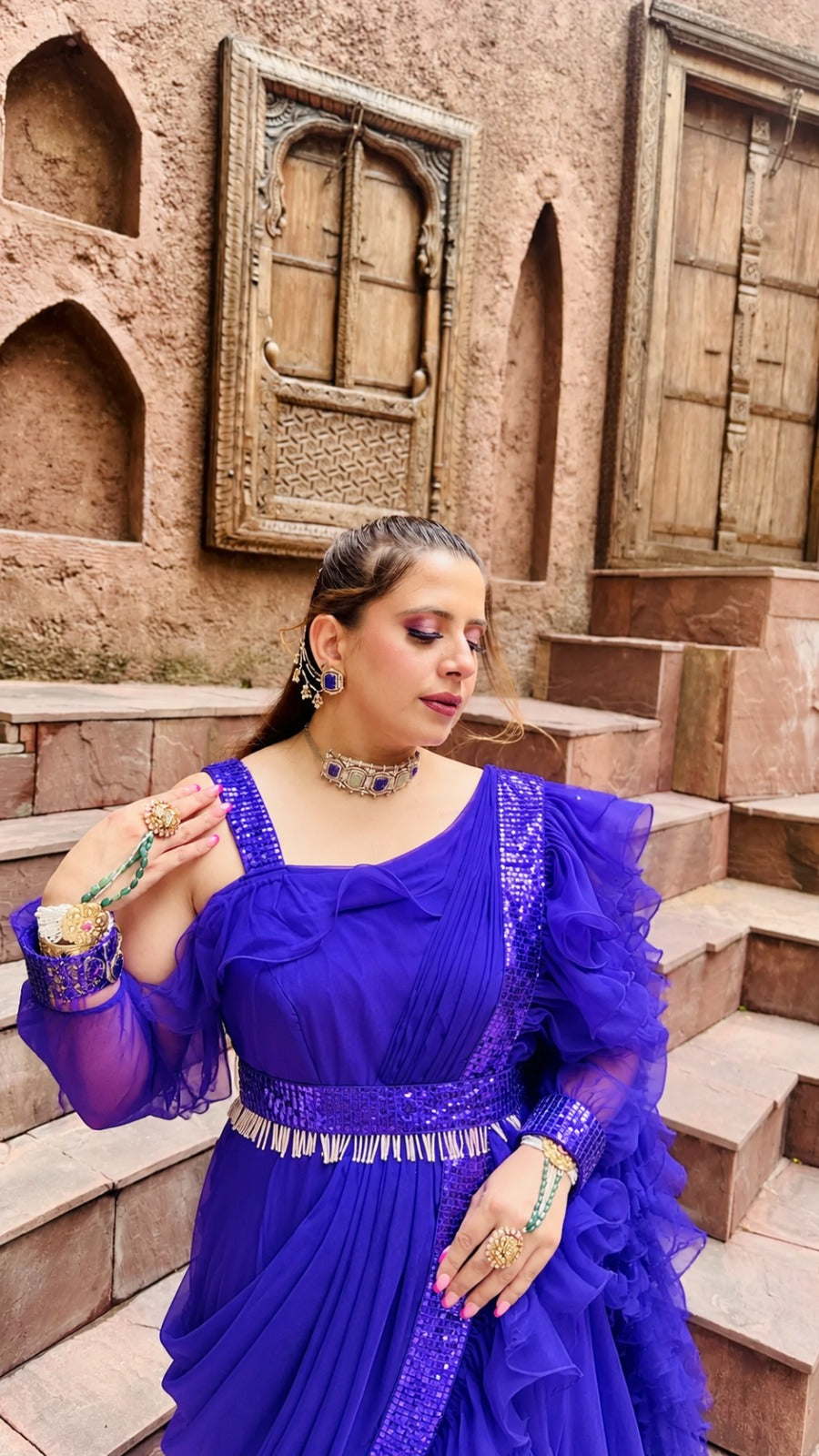 Purple Drape Saree Gown